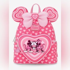 NWT Disney Loungefly Kissing Mickey Mouse and Minnie Mouse Pink Heart Backpack